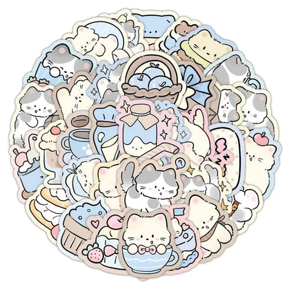 50 Cute Kitten Graffiti Stickers for DIY Decoration | Lazy Cat Vinyl Decal Pack