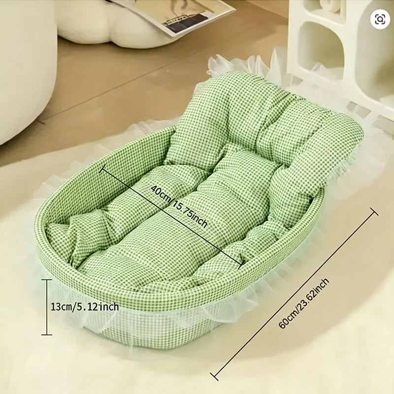 1set Cute Lace-Trimmed Pet Princess Bed For Winter - Soft Polyester Plush Oval for Small Dogs/Cats, Easy Assembly Indoor Use