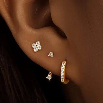 3PCS Double Flower Tragus Stud Earring Set | Cartilage Hoop and Helix Jewelry for Women