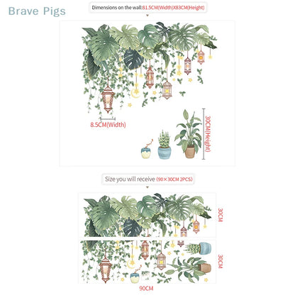 Green Leaves Wall Stickers | Tropical Vinyl Decals for Home Decor