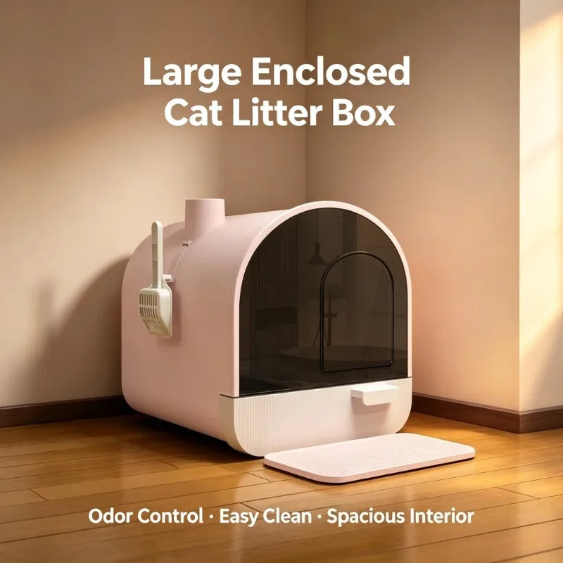 Fully enclosed drawer cat litter box | oversized odor-proof and splash-proof + pink high-value, a must for cat families