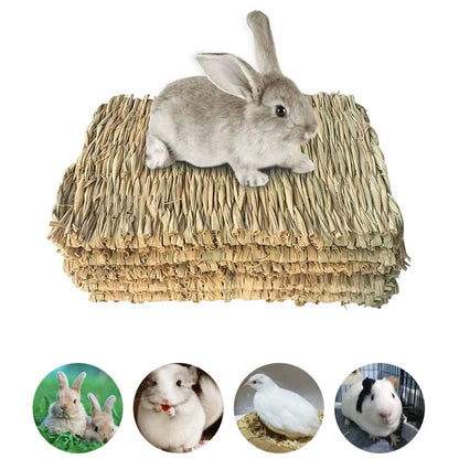 Rabbits Bunny Pet Chew Mat Small Animal Woven Hay Mat Natural Straw House Cage Accessories For Guinea Pig Chinchilla Hamster Rat