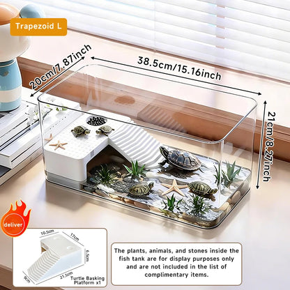 Transparent Reptile Terrarium Tank with Basking Area for Pet Turtles Hermit Crabs Tortoises - Turtle Adoption Habitat