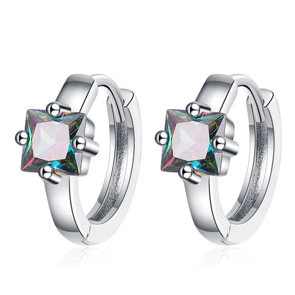 925 Silver Square Zircon Stud Earrings | Classic Geometric Jewelry for Women