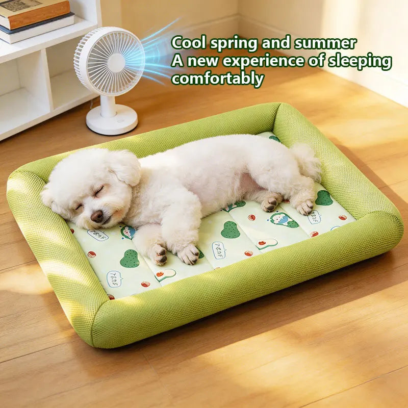 Summer Cooling Pet Dog Bed Breathable Soft Dog Sleeping Pad Neck-Protecting Washable Summer Pet Supplies for Dogs Cats Beds Mats