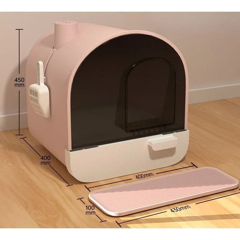 Fully enclosed drawer cat litter box | oversized odor-proof and splash-proof + pink high-value, a must for cat families
