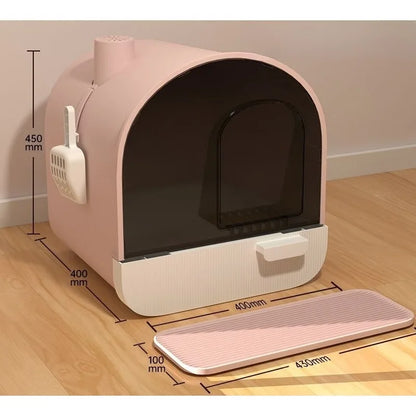 Fully enclosed drawer cat litter box | oversized odor-proof and splash-proof + pink high-value, a must for cat families
