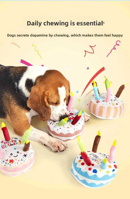 New Birthday Cake Dog Toys Interactive Bite Resistant Gnaw Toys Puppy Teething 16cm Stuffed Cake Doll Party Decor