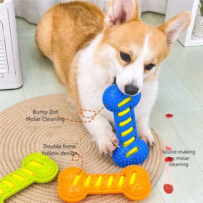 Dog Chew Toys for Aggressive Chewers, Squeaky Rubber Bone Toy, Interactive Pet Teeth Cleaning Toy for Small Medium Large Dogs