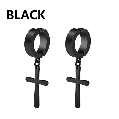 Punk Cross Stars Clip On Earrings | No Piercing Stainless Steel Ear Cuffs for Women Men