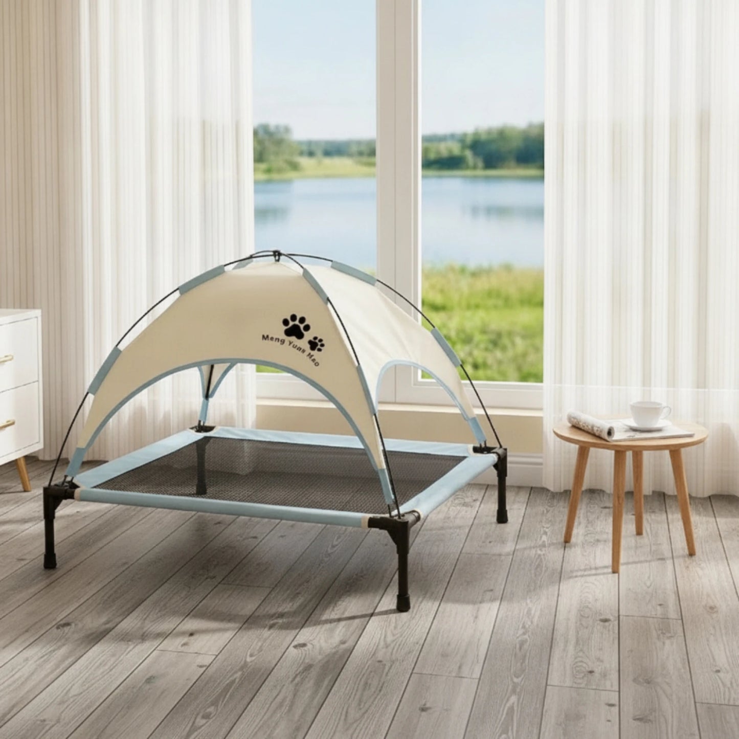 Pet Cot with Canopy Shaded Dog Bed with Sun Shade Tent Raised Dog Bed with Canopy Breathable for Pets, Backyard, Camping