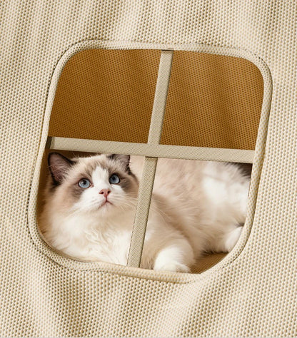 Cat Bed with Window Wooden Cat Tent Bed Elevated Pet House Dogs Bed with Stable Frame Pet Supplies Safe Comfortable Cat Bed