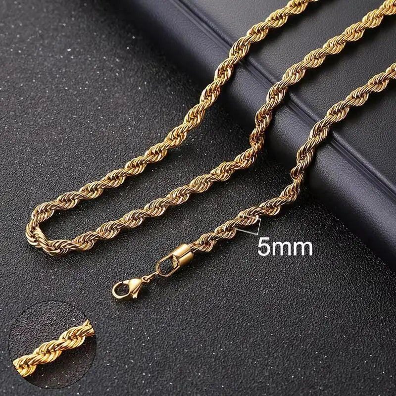 Vnox Twist Rope Chain Necklace for Men Women | Waterproof Stainless Steel Unisex Chain