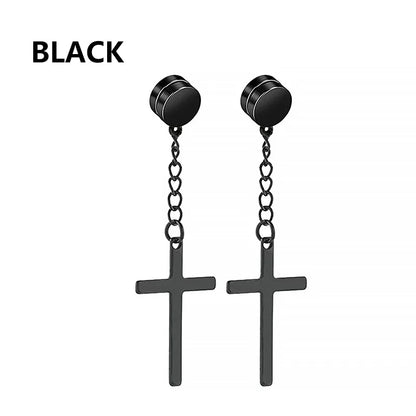 Punk Cross Stars Clip On Earrings | No Piercing Stainless Steel Ear Cuffs for Women Men