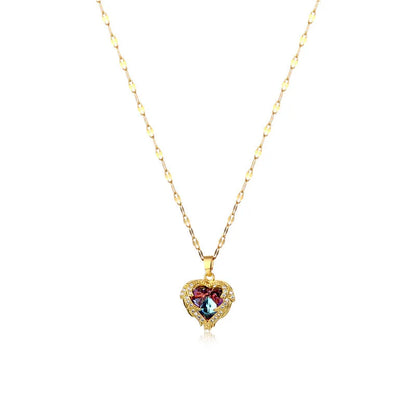 Stainless Steel Crystal Heart Pendant Necklace | Ocean Blue Water-Wave Chain for Women