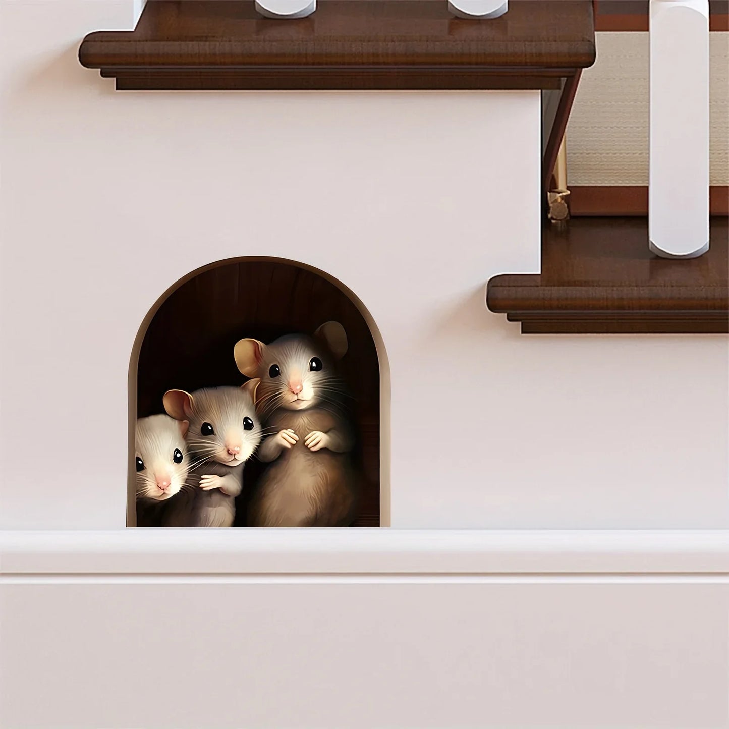 3D Mouse In Hole Wall Stickers | Waterproof Self-Adhesive Wall Decals