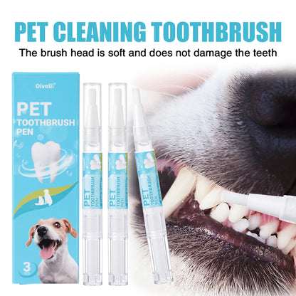 Pet Teeth Cleaning Pen with Soft Brush Dental Gel for Dogs & Cats Tartar Control Fresh Breath Soothes Gums Mild Formula 3pcs/box