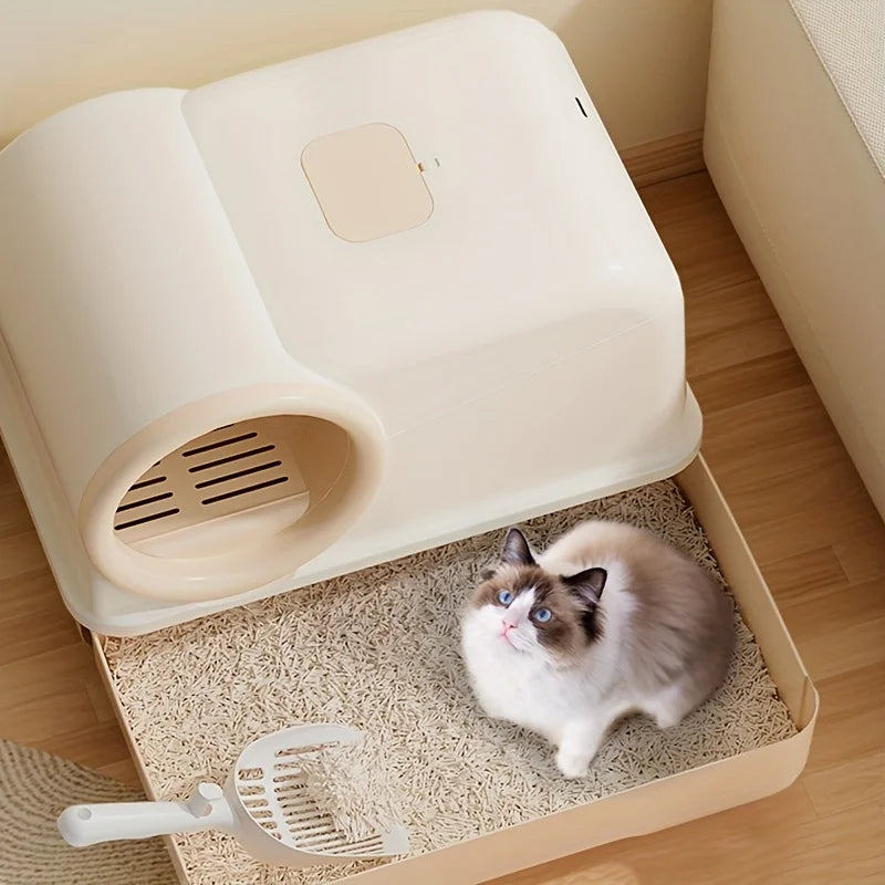 Cat Litter Box with Corridor & Drawer Design | Fully Enclosed Odor Control & Anti-Tracking Toilet | Easy-Clean Kitty Litter Pan
