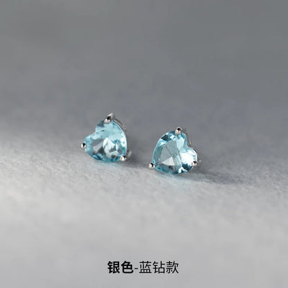 925 Sterling Silver Heart Zircon Stud Earrings | Luxury Jewelry for Women