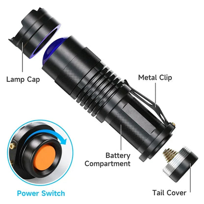 UV LED Flashlight 395nm Blacklight | Portable Pet Urine Detector & Scorpion Finder