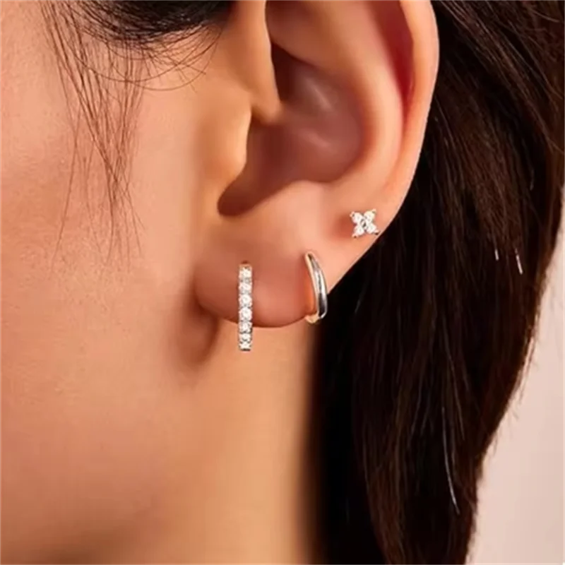 3PCS Double Flower Tragus Stud Earring Set | Cartilage Hoop and Helix Jewelry for Women