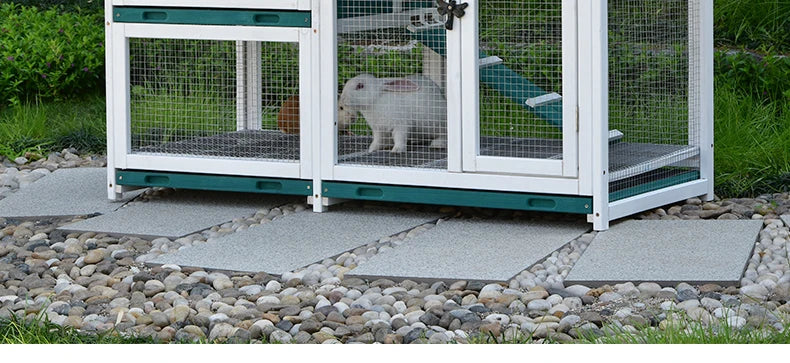 Rabbit Cage Anti Spray Urine Deluxe Double Drawer Rabbit Hutch Solid Wood Pigeon Coop Chicken Cage Bottom Mesh Outdoor