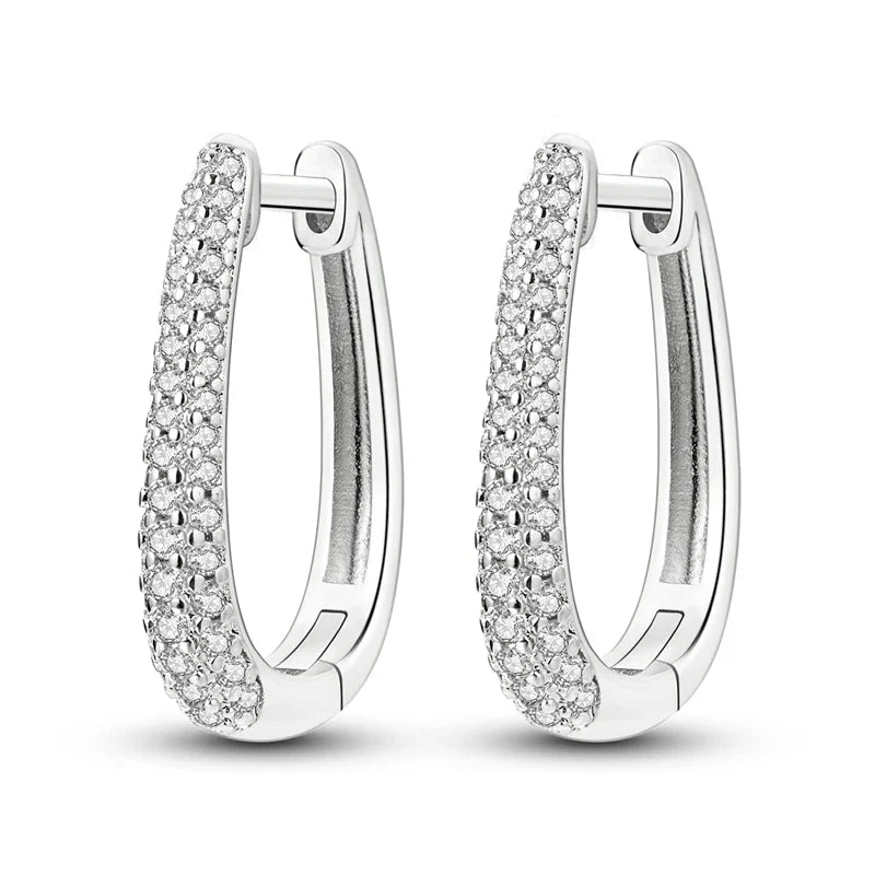 925 Sterling Silver Hoop Earrings with Zircon | Classic U-Shaped Women Jewelry