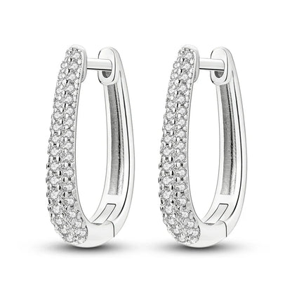 925 Sterling Silver Hoop Earrings with Zircon | Classic U-Shaped Women Jewelry