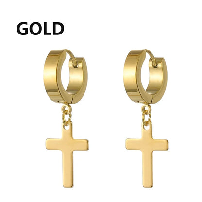2pc Stainless Steel Cross Earrings Set | Gothic Punk Huggies for Men Women