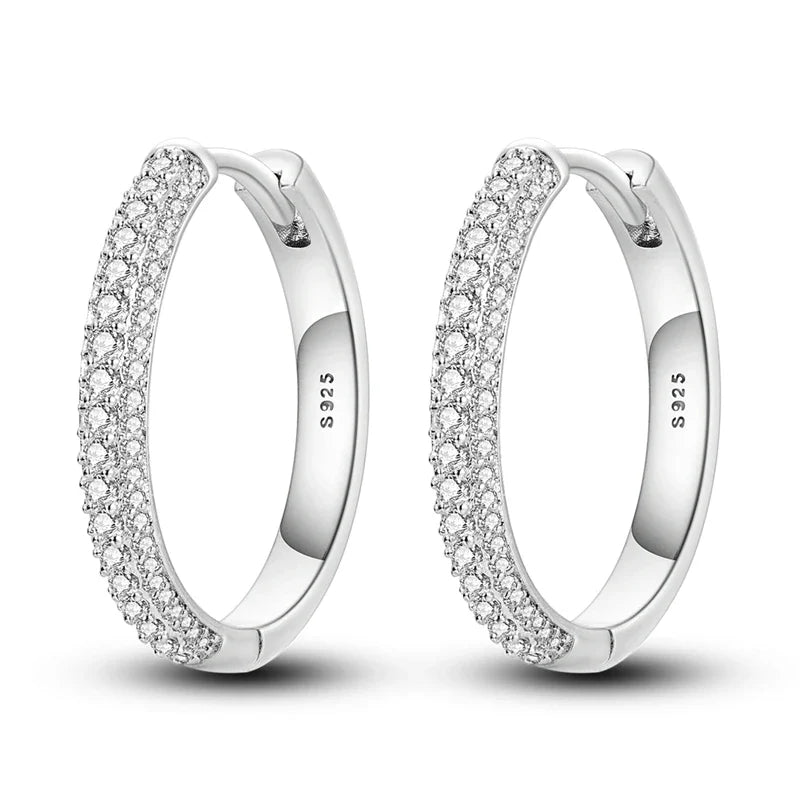 925 Sterling Silver Hoop Earrings with Zircon | Classic U-Shaped Women Jewelry