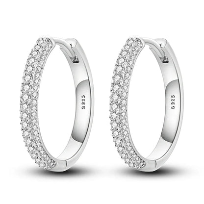 925 Sterling Silver Hoop Earrings with Zircon | Classic U-Shaped Women Jewelry