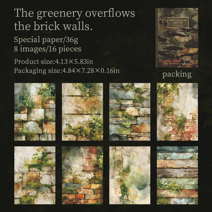 16 Sheets Nature Green Moss Theme Specialty Paper | Scrapbooking and Craft Supplies