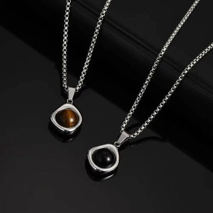 Vnox Tiger Eye Stone Irregular Pendant Necklace | Stainless Steel Natural Stone Jewelry for Men