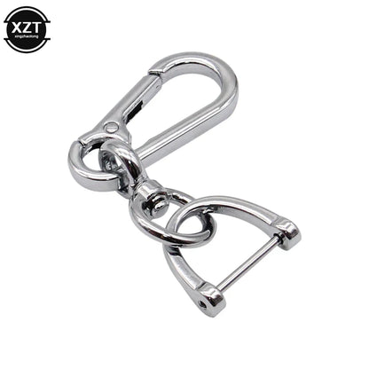 360 Degree D Shape Rotating Horseshoe Buckle Leather Braided Car Keychain | Auto Key Ring Pendant