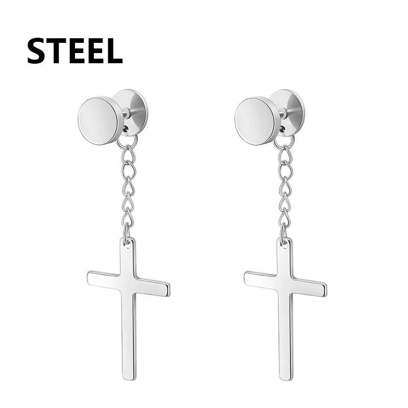 2pc Stainless Steel Cross Earrings Set | Gothic Punk Huggies for Men Women