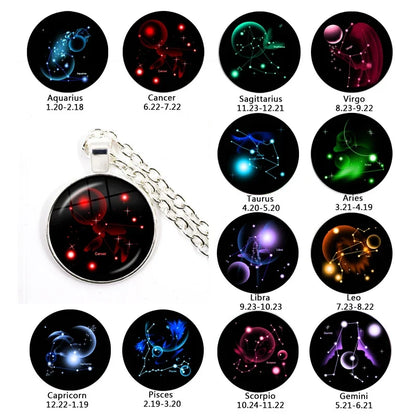 Zodiac Necklace Silver Plated | 12 Constellation Pendant Jewelry