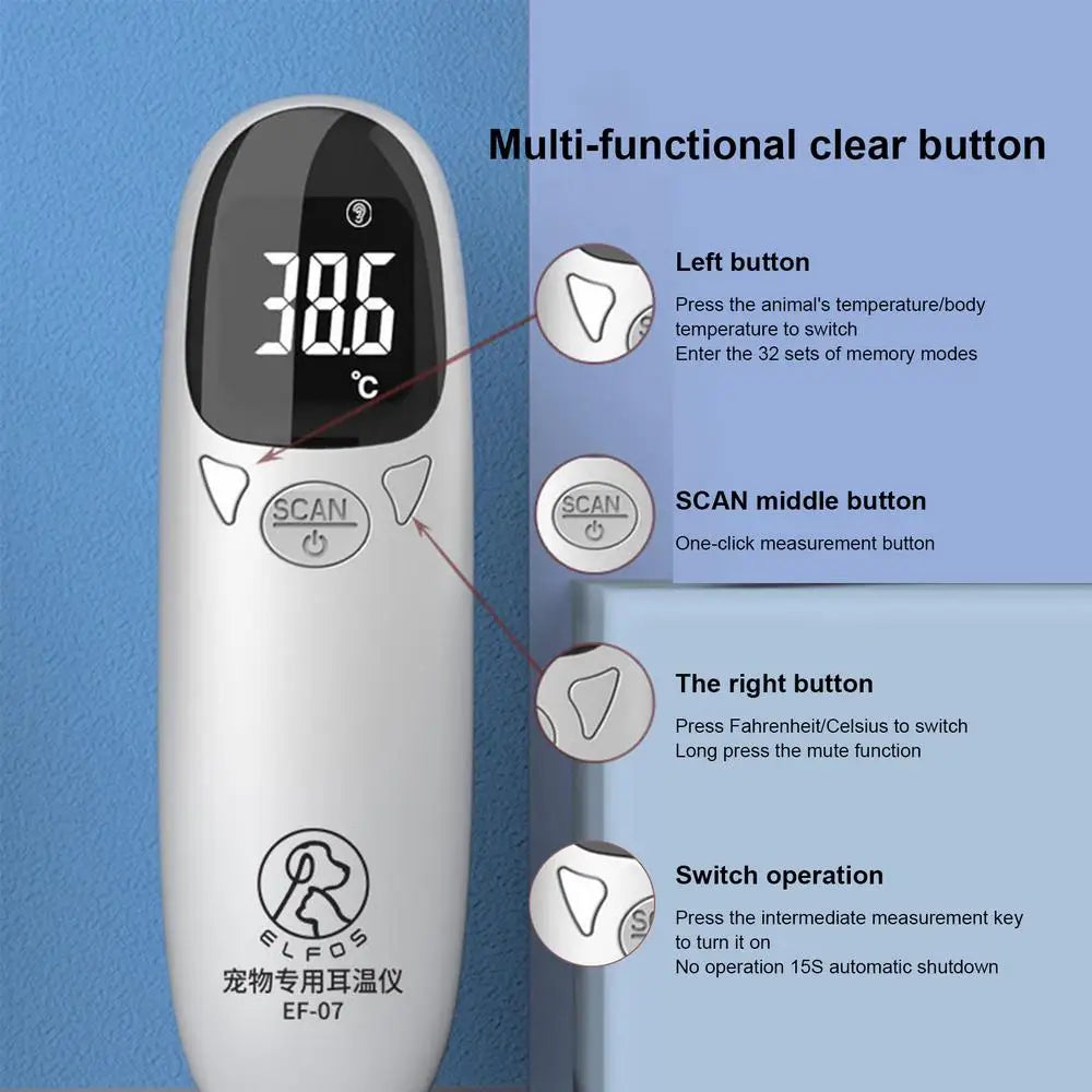 Pet Ear Digital Thermometer Non-Contact Electronic Dog Ear Thermometers Dogs Puppy Cats Measuring for Veterinary Pet Supplies