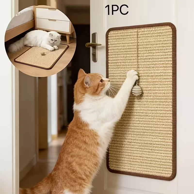 Sturdy Vertical Cat Scratching Pad Beige with Hanging Ball, Space-saving Indoor Anti-scratch Sofa Protector Pet Cat Mat