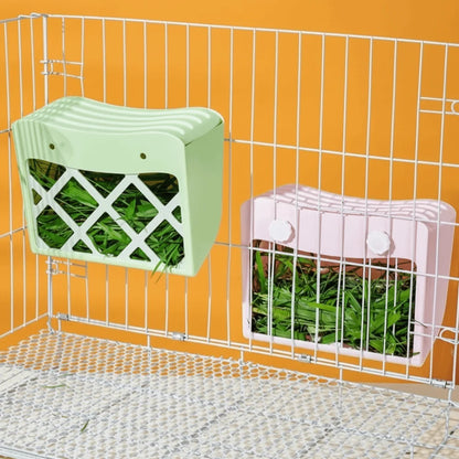 Hanging Rabbit Hay Feeder Anti-tipping Large Capacity Rabbit Grass Rack with Lid Fixed Bunny Food Feeder Hamster Cage