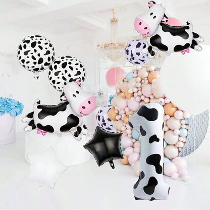 7pcs Cow Print Number Balloon Set | Farm Animal Birthday Party Decoration