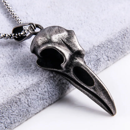 Viking Crow Skull Pendant Necklace | Stainless Steel Punk Jewelry for Men and Women
