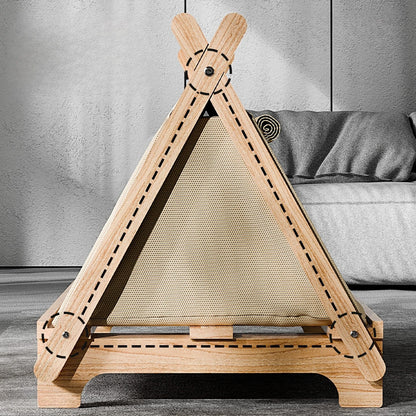 Cat Bed with Window Wooden Cat Tent Bed Elevated Pet House Dogs Bed with Stable Frame Pet Supplies Safe Comfortable Cat Bed