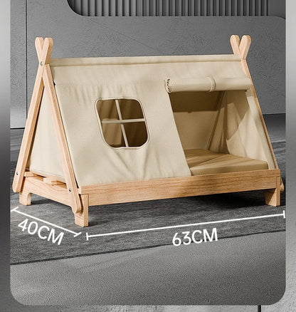 Cat Bed with Window Wooden Cat Tent Bed Elevated Pet House Dogs Bed with Stable Frame Pet Supplies Safe Comfortable Cat Bed