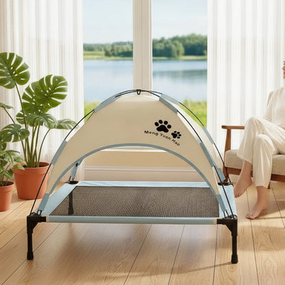 Pet Cot with Canopy Shaded Dog Bed with Sun Shade Tent Raised Dog Bed with Canopy Breathable for Pets, Backyard, Camping