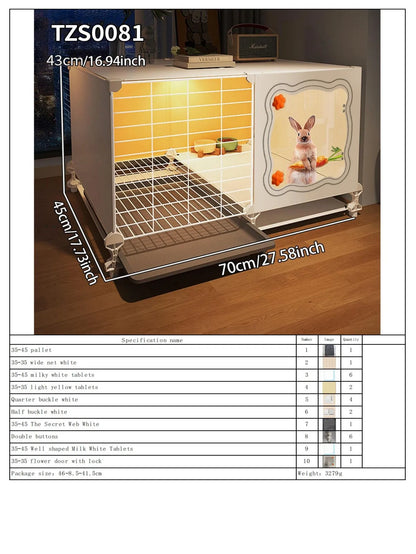 Rabbit Cage with Toilet for Home Use, Indoor Rabbit Villa, Guinea Pig Cage with Separate Living Area