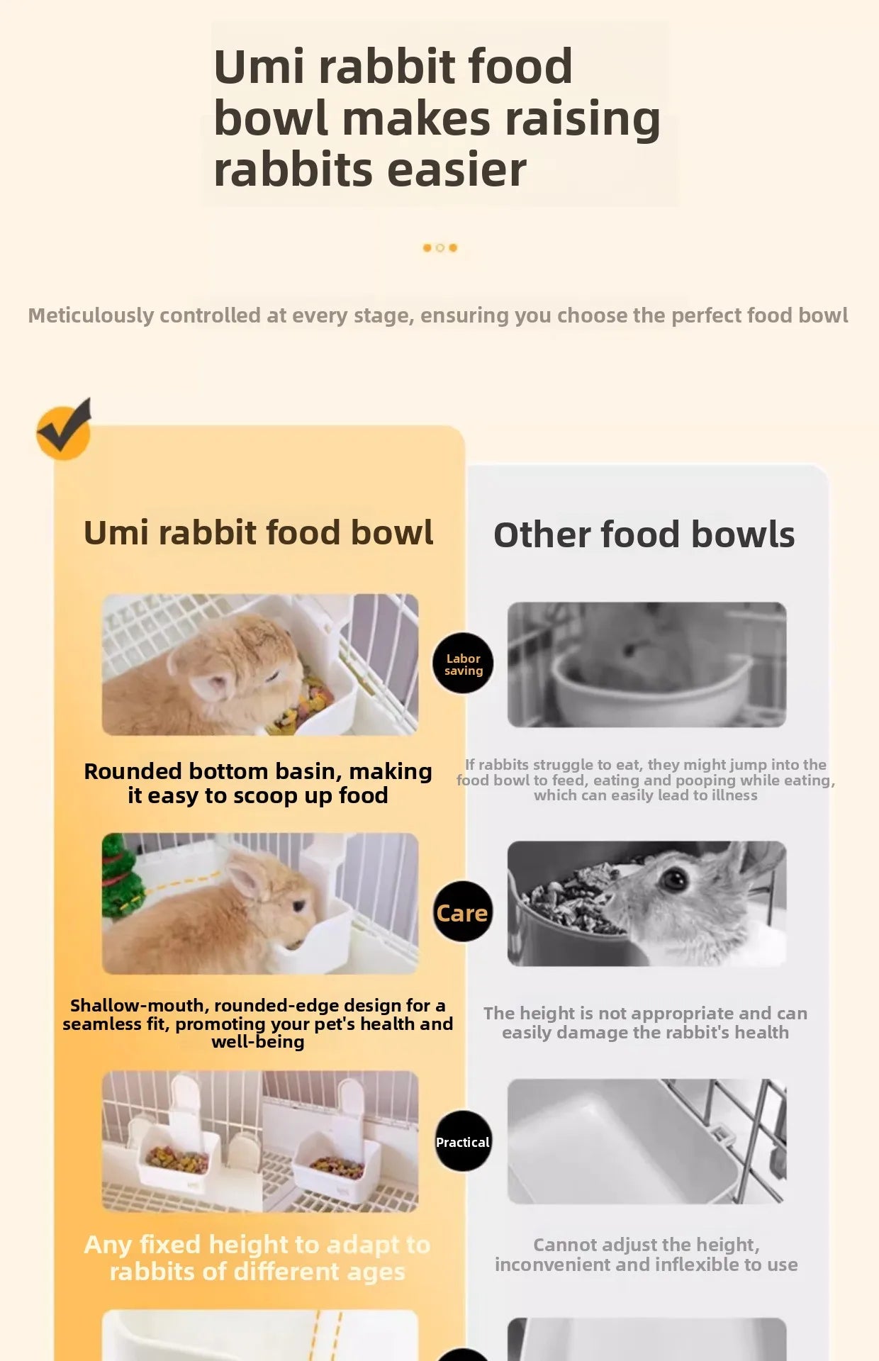 Large-capacity Rabbit Food Bowl with Secure Base Durable and Bite-resistant