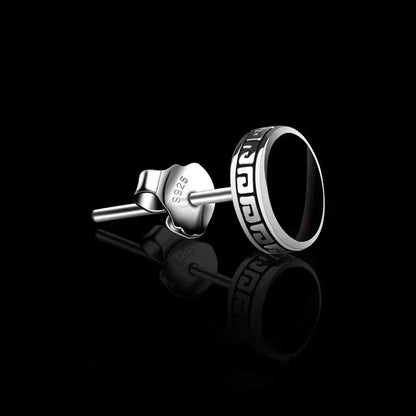 925 Silver Earrings Men Black Circle Single Simple Luxury Earring