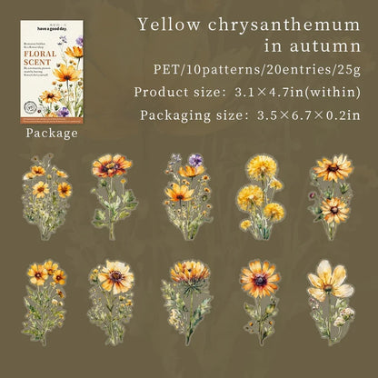 20pcs Floral Scent Vintage Flower Stickers | Creative DIY Journal Garden Label Pack