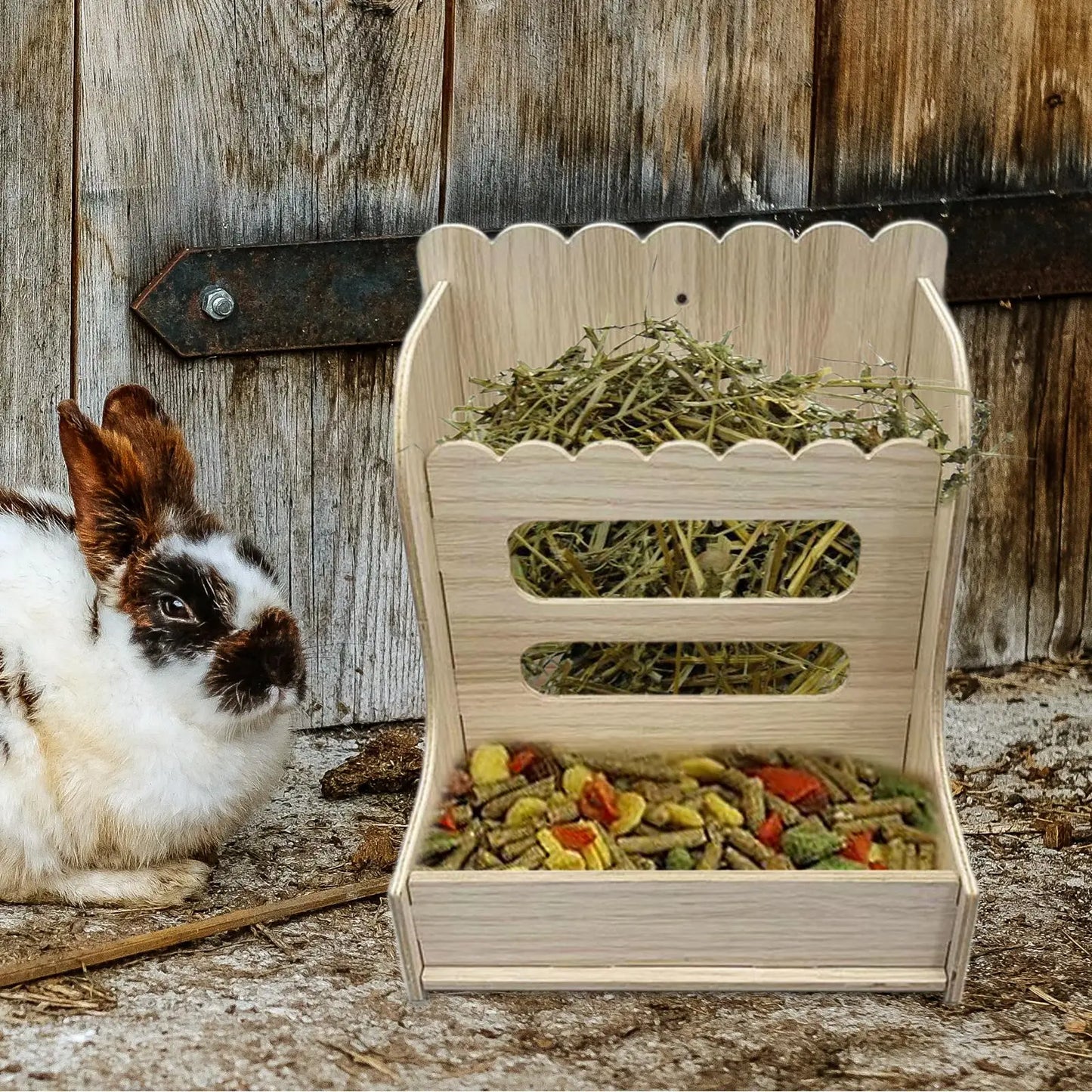 Rabbit Wooden Hay Rack Small Animals Grass Holder Multipurpose Guinea Pigs Food Dispenser for Small Pets Chinchilla Hedgehog
