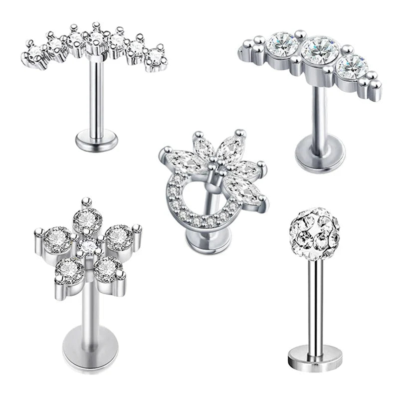 5pcs Mixed Heart Tragus Stud Earring Set | Cartilage Helix Lip Piercing Jewelry